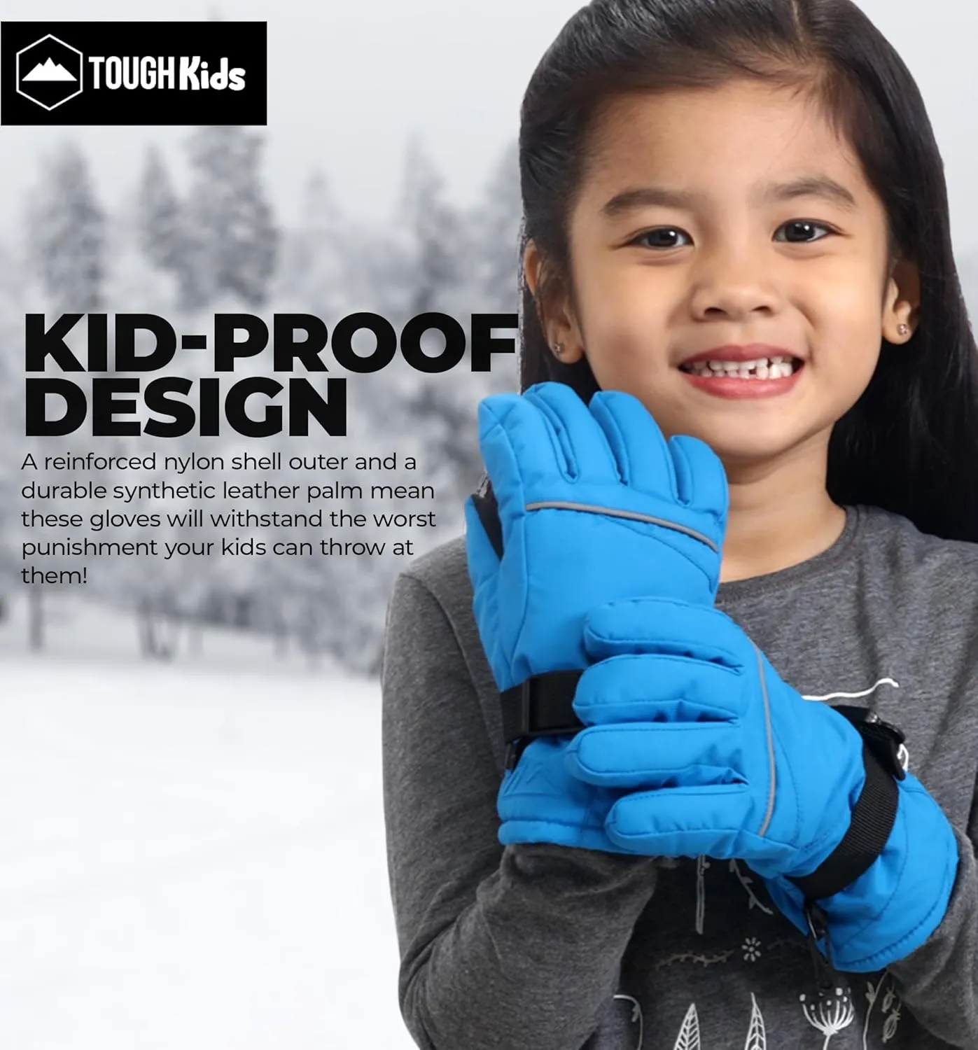 Tough Outdoors Kids Snow Gloves - Ski & Snowboarding Waterproof Insulated Winter Gloves for Girls, Boys & Toddlers