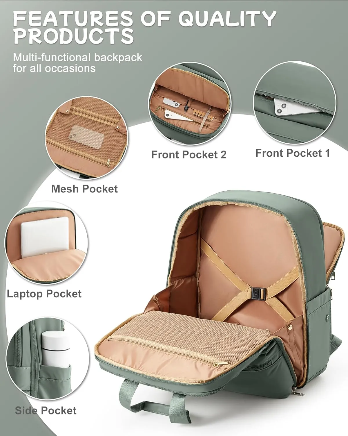 Travel Backpack Carry On Flight Approved Large Travel Backpack For Women Carry On Backpack Personal Item Travel Bag Laptop Teacher Backpack Work Backpack For Traveling On Airplane Army Green
