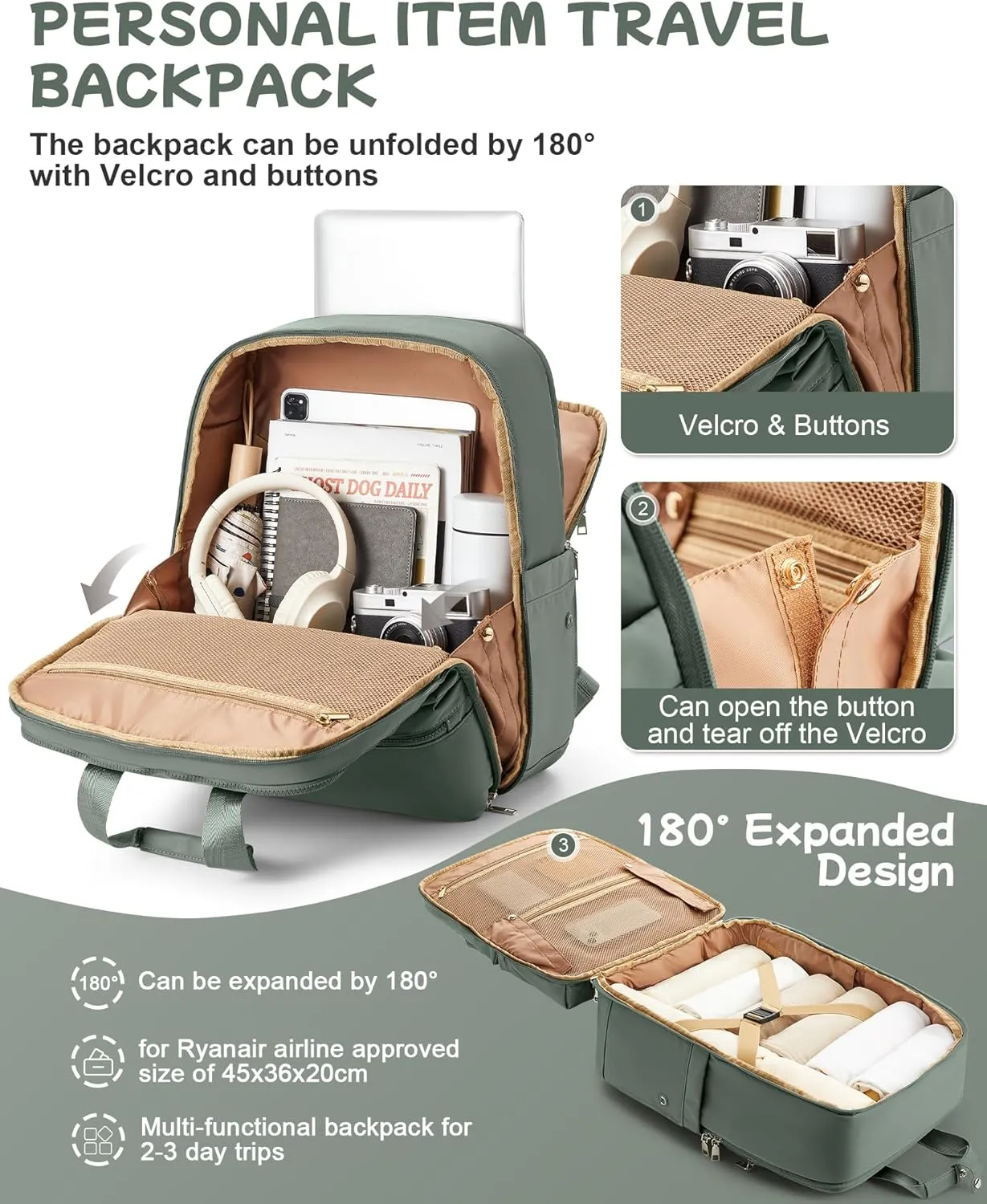 Travel Backpack Carry On Flight Approved Large Travel Backpack For Women Carry On Backpack Personal Item Travel Bag Laptop Teacher Backpack Work Backpack For Traveling On Airplane Army Green