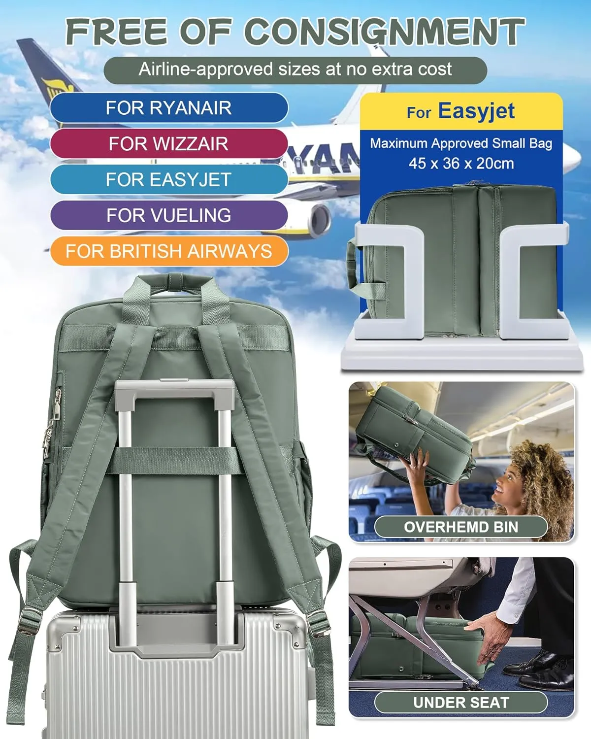 Travel Backpack Carry On Flight Approved Large Travel Backpack For Women Carry On Backpack Personal Item Travel Bag Laptop Teacher Backpack Work Backpack For Traveling On Airplane Army Green