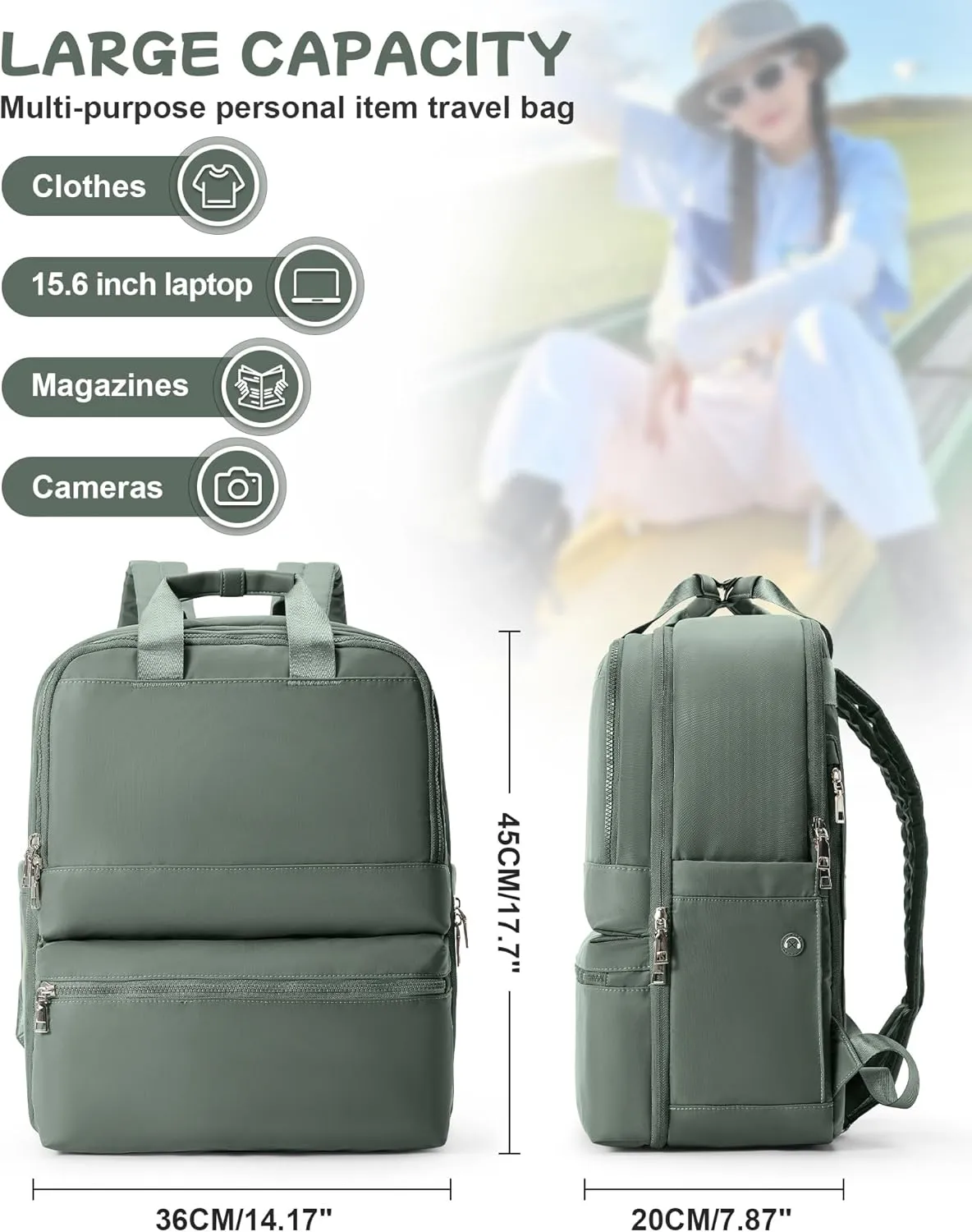 Travel Backpack Carry On Flight Approved Large Travel Backpack For Women Carry On Backpack Personal Item Travel Bag Laptop Teacher Backpack Work Backpack For Traveling On Airplane Army Green