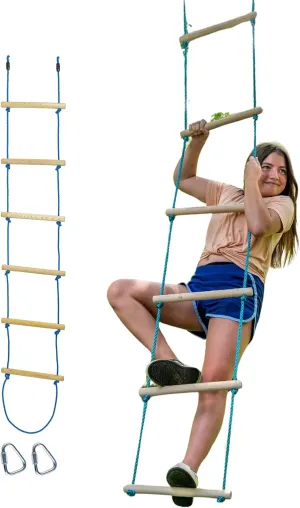 Trelines 7' Wooden Climbing Rope Ladder - The Ultimate Kids' Ninja Warrior Obstacle Course Accessory - Perfect for Enhancing a Ninja or Swing Set Kit, or Even Over Tree Branch. Get Outside