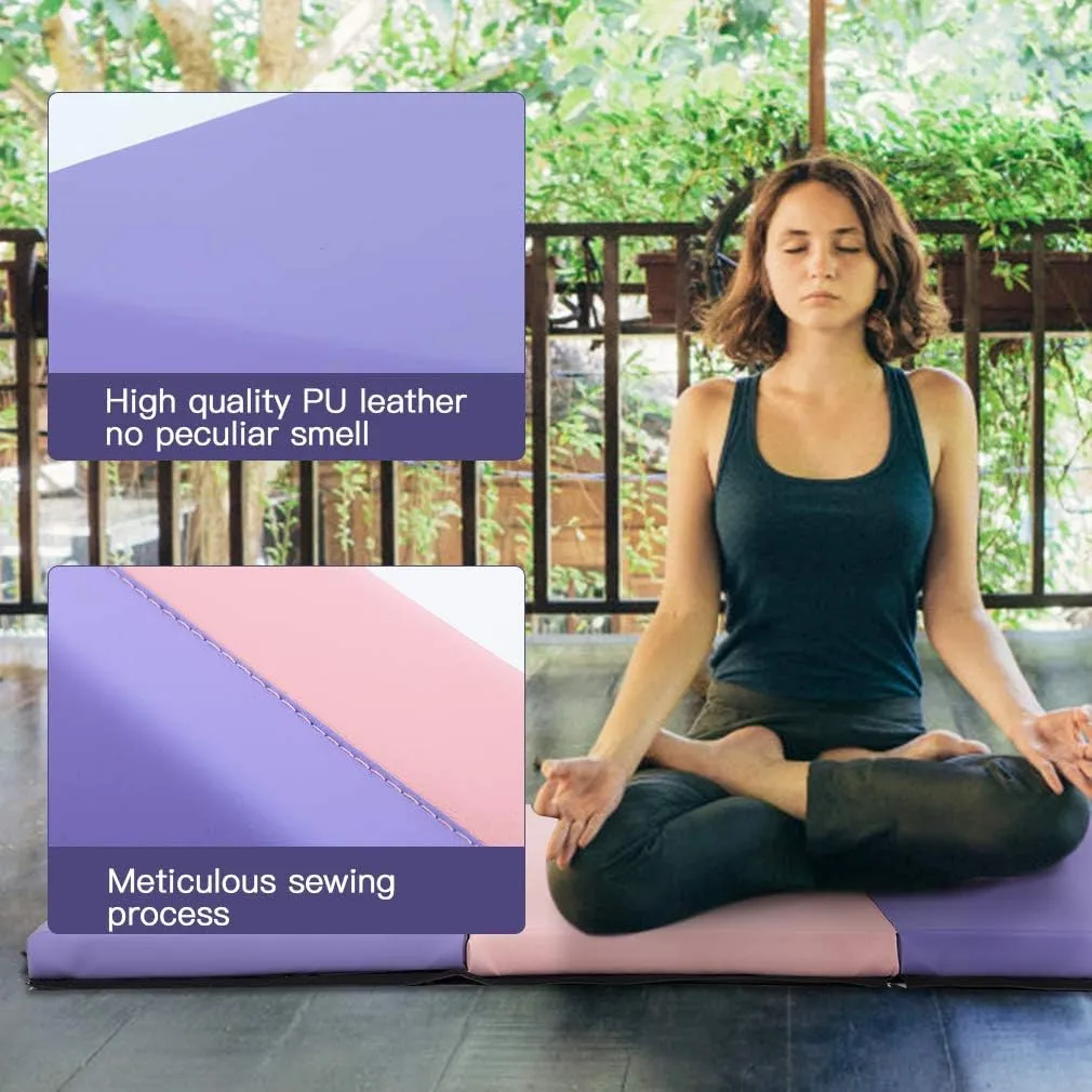 Tumbling Mats Gymnastics Tumbling Mats Foldable Foldable Yoga Mat Thick PU Leather Exercise Mat With Carrying Handles for home Workout outdoor Gymnastics Yoga Pilates