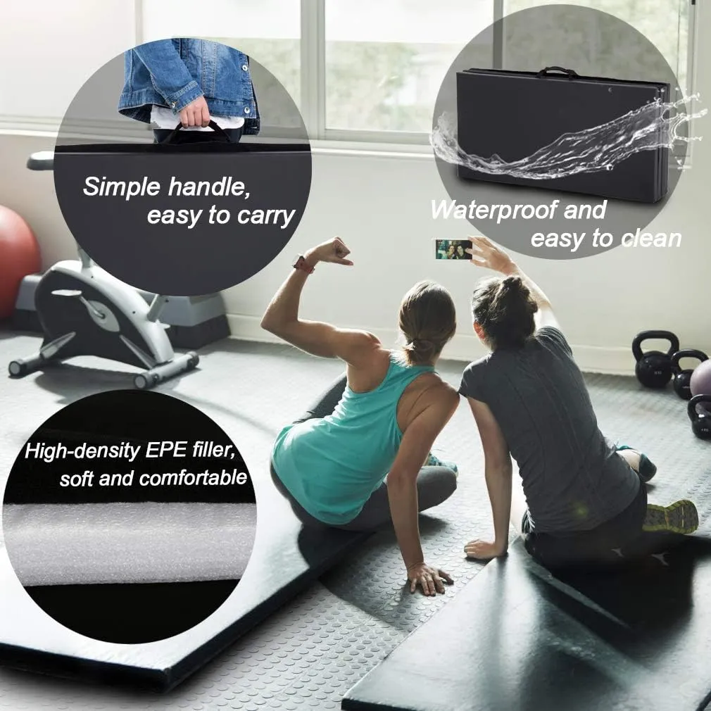 Tumbling Mats Gymnastics Tumbling Mats Foldable Foldable Yoga Mat Thick PU Leather Exercise Mat With Carrying Handles for home Workout outdoor Gymnastics Yoga Pilates