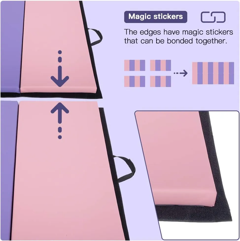 Tumbling Mats Gymnastics Tumbling Mats Foldable Foldable Yoga Mat Thick PU Leather Exercise Mat With Carrying Handles for home Workout outdoor Gymnastics Yoga Pilates