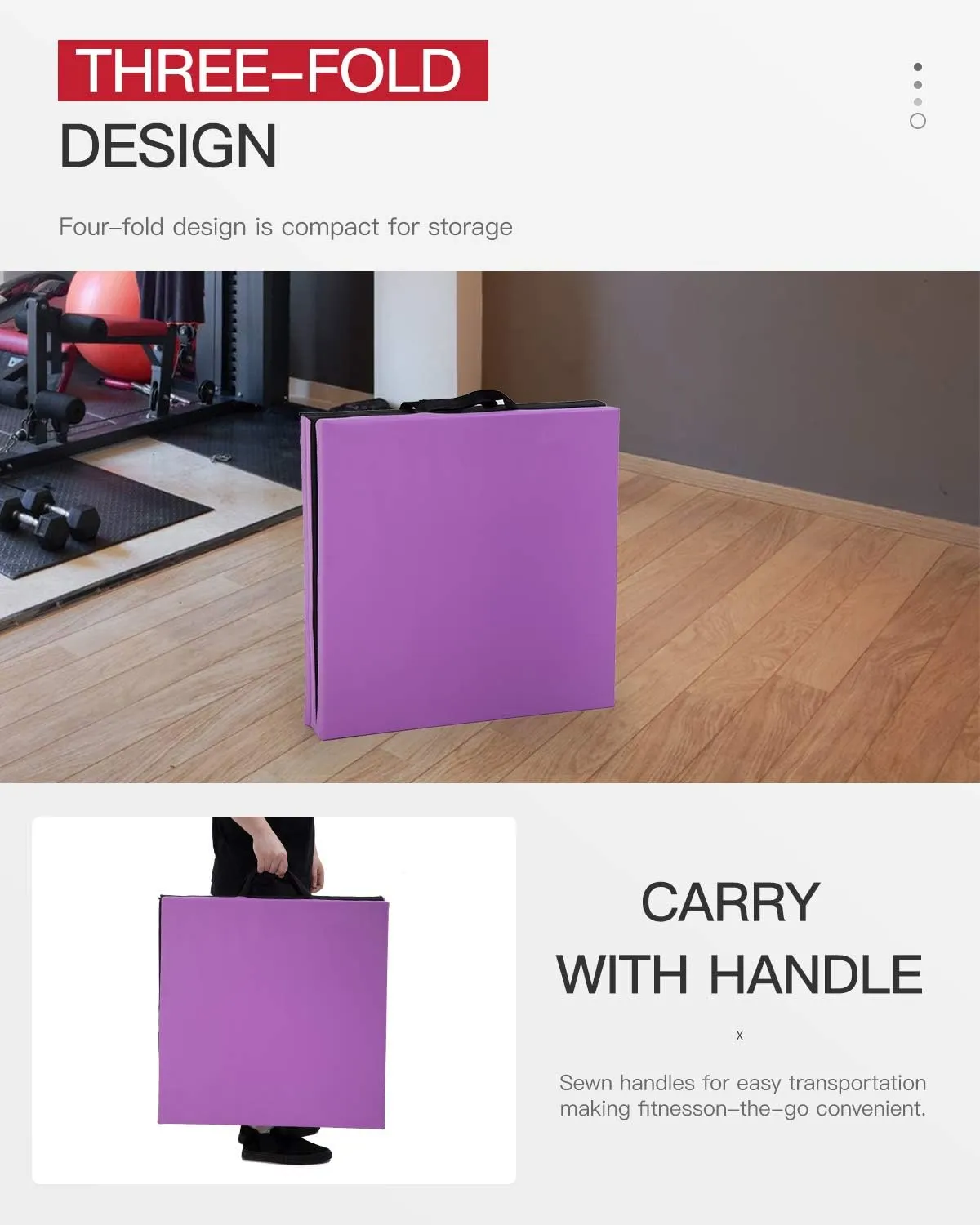 Tumbling Mats Gymnastics Tumbling Mats Foldable Foldable Yoga Mat Thick PU Leather Exercise Mat With Carrying Handles for home Workout outdoor Gymnastics Yoga Pilates