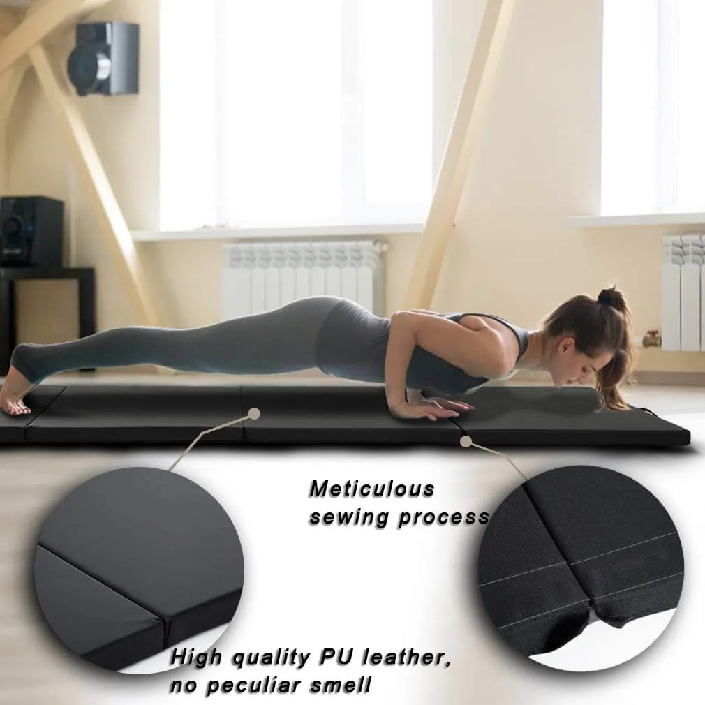 Tumbling Mats Gymnastics Tumbling Mats Foldable Foldable Yoga Mat Thick PU Leather Exercise Mat With Carrying Handles for home Workout outdoor Gymnastics Yoga Pilates