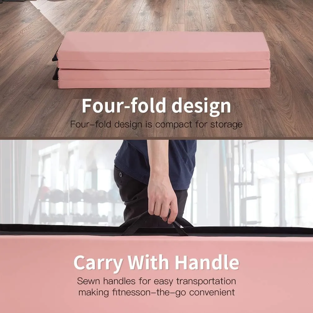 Tumbling Mats Gymnastics Tumbling Mats Foldable Foldable Yoga Mat Thick PU Leather Exercise Mat With Carrying Handles for home Workout outdoor Gymnastics Yoga Pilates