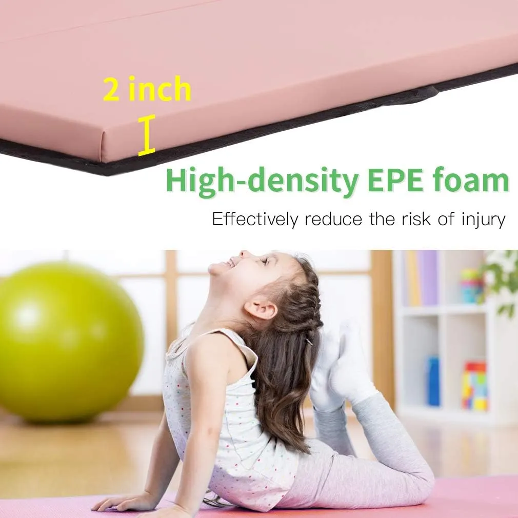 Tumbling Mats Gymnastics Tumbling Mats Foldable Foldable Yoga Mat Thick PU Leather Exercise Mat With Carrying Handles for home Workout outdoor Gymnastics Yoga Pilates