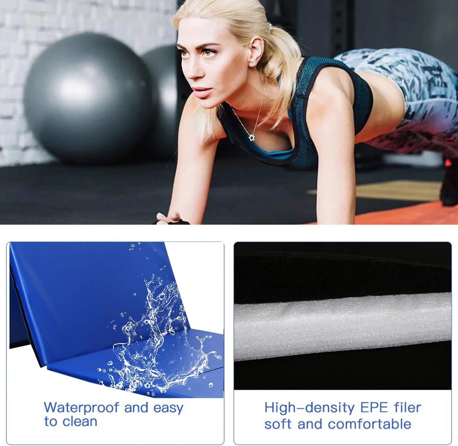 Tumbling Mats Gymnastics Tumbling Mats Foldable Foldable Yoga Mat Thick PU Leather Exercise Mat With Carrying Handles for home Workout outdoor Gymnastics Yoga Pilates
