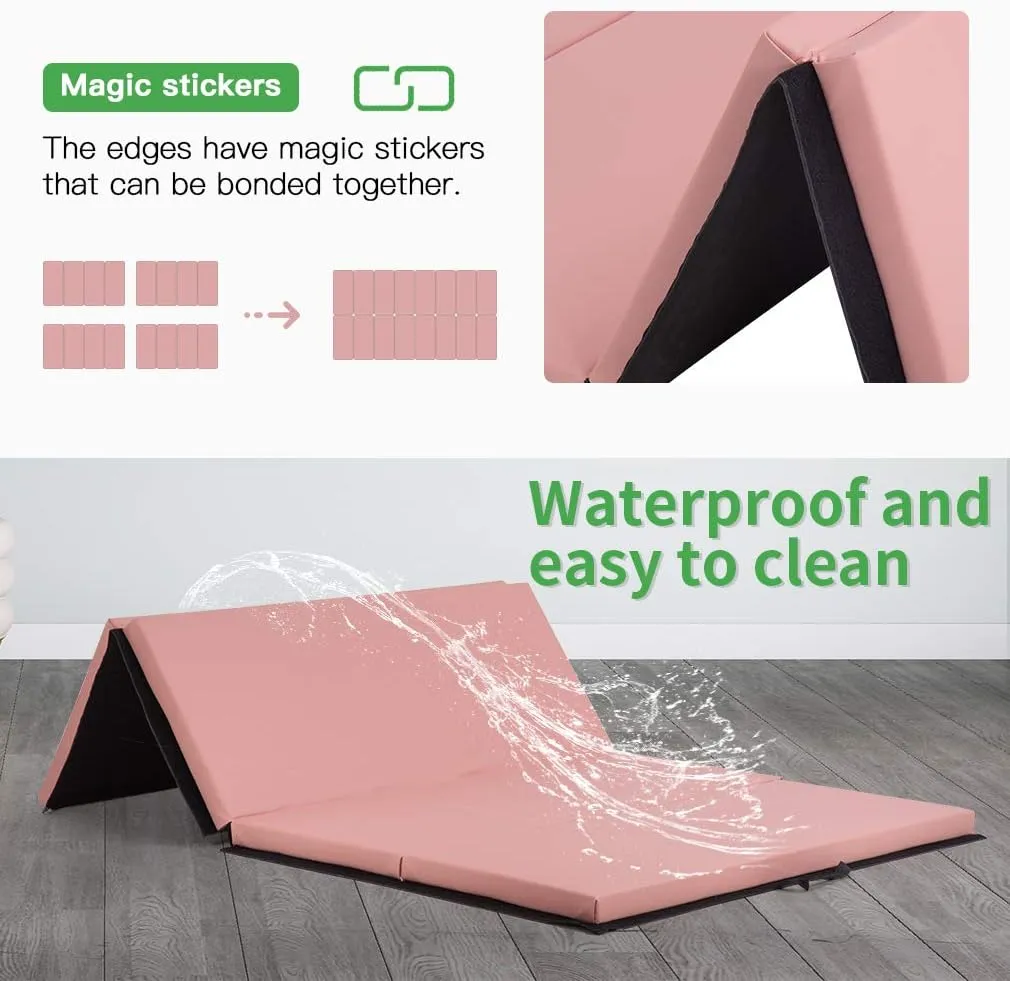 Tumbling Mats Gymnastics Tumbling Mats Foldable Foldable Yoga Mat Thick PU Leather Exercise Mat With Carrying Handles for home Workout outdoor Gymnastics Yoga Pilates