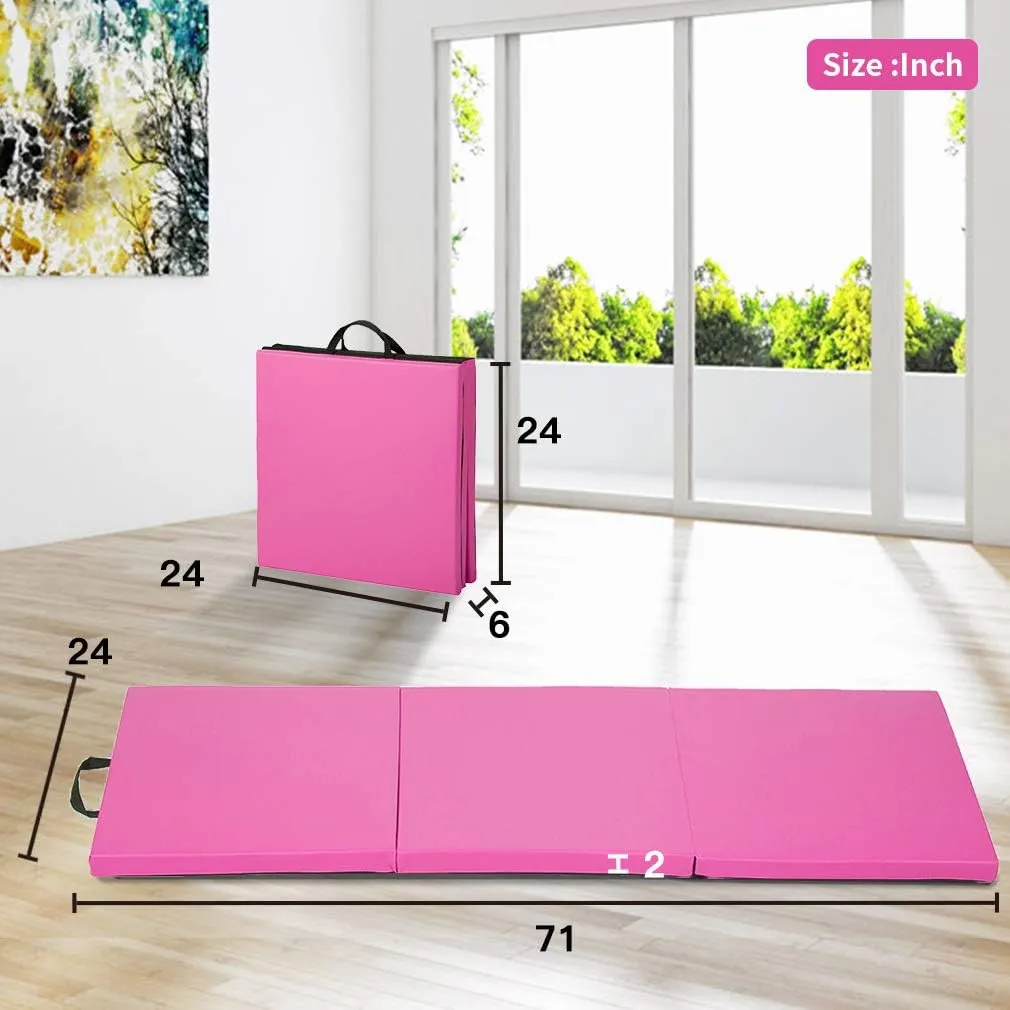 Tumbling Mats Gymnastics Tumbling Mats Foldable Foldable Yoga Mat Thick PU Leather Exercise Mat With Carrying Handles for home Workout outdoor Gymnastics Yoga Pilates