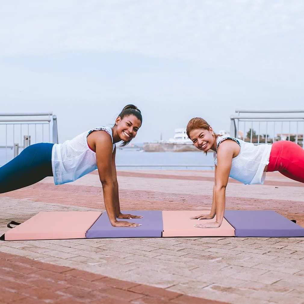 Tumbling Mats Gymnastics Tumbling Mats Foldable Foldable Yoga Mat Thick PU Leather Exercise Mat With Carrying Handles for home Workout outdoor Gymnastics Yoga Pilates