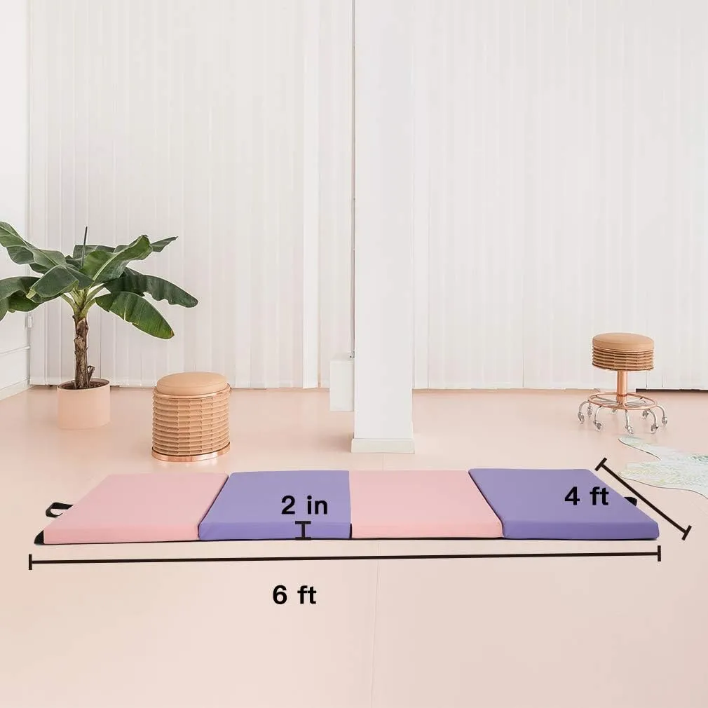 Tumbling Mats Gymnastics Tumbling Mats Foldable Foldable Yoga Mat Thick PU Leather Exercise Mat With Carrying Handles for home Workout outdoor Gymnastics Yoga Pilates