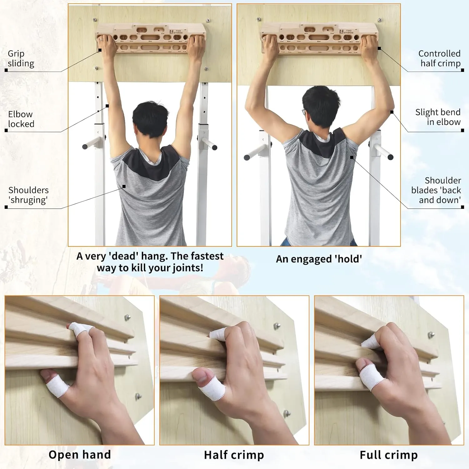 TWO STONES Rock Climbing Fingerboard Door Mounted Training Station as Rock Climbing Hangboard Climbing Pull Up Bar, Rock Climbing Board for Hanging Practice and Finger Strength Training