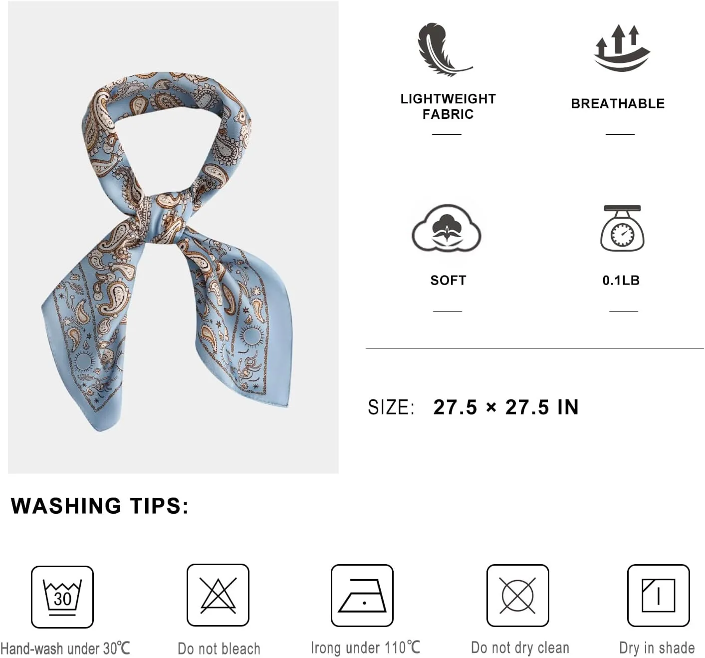 VANLINKER Paisley Satin Head Scarf for Women Men Versatile Silk-Like Hair Scarf Vintage Bandana Large Square Scarves 27.5"
