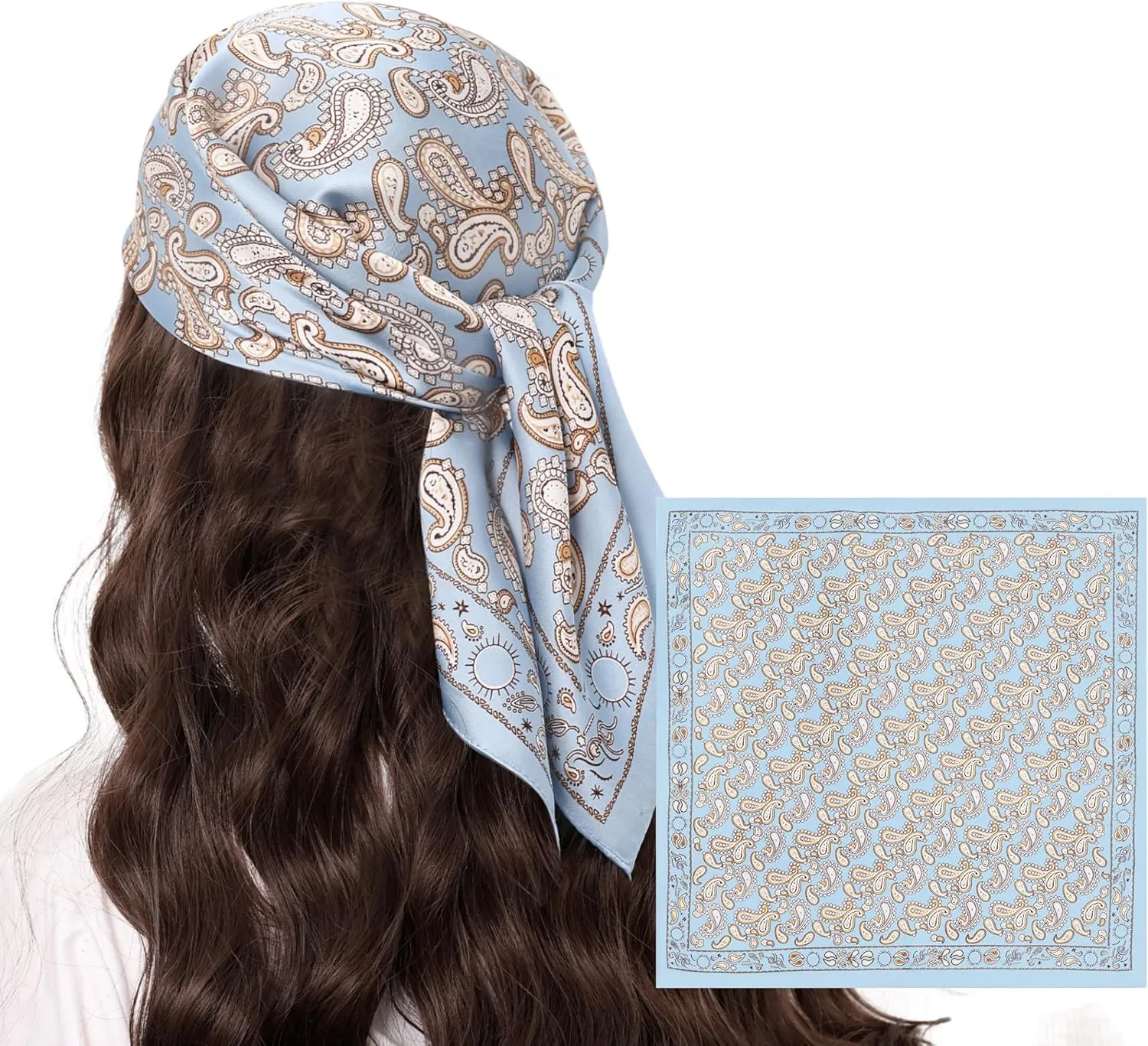 VANLINKER Paisley Satin Head Scarf for Women Men Versatile Silk-Like Hair Scarf Vintage Bandana Large Square Scarves 27.5"