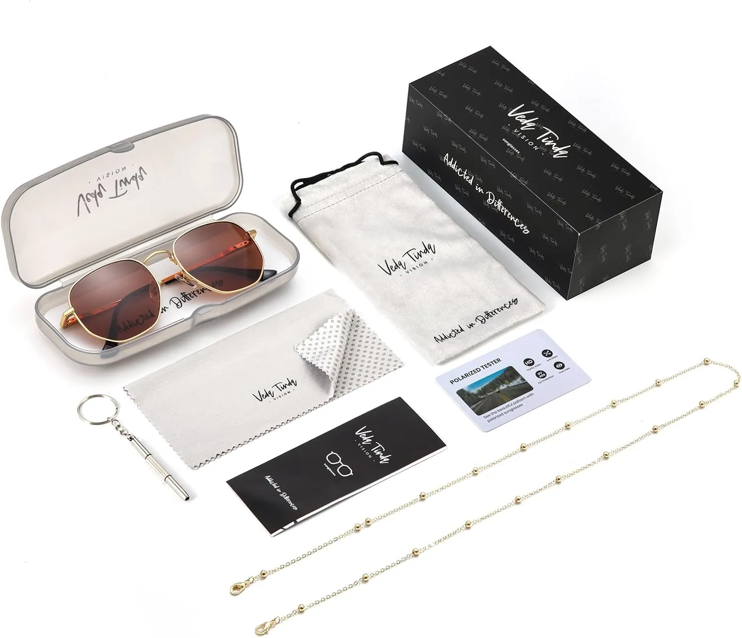 Veda Tinda Vision Sunglasses for Women Trendy Retro 70s 90s Womens Oval and Square Shades UV400 Protection with Glasses Chain