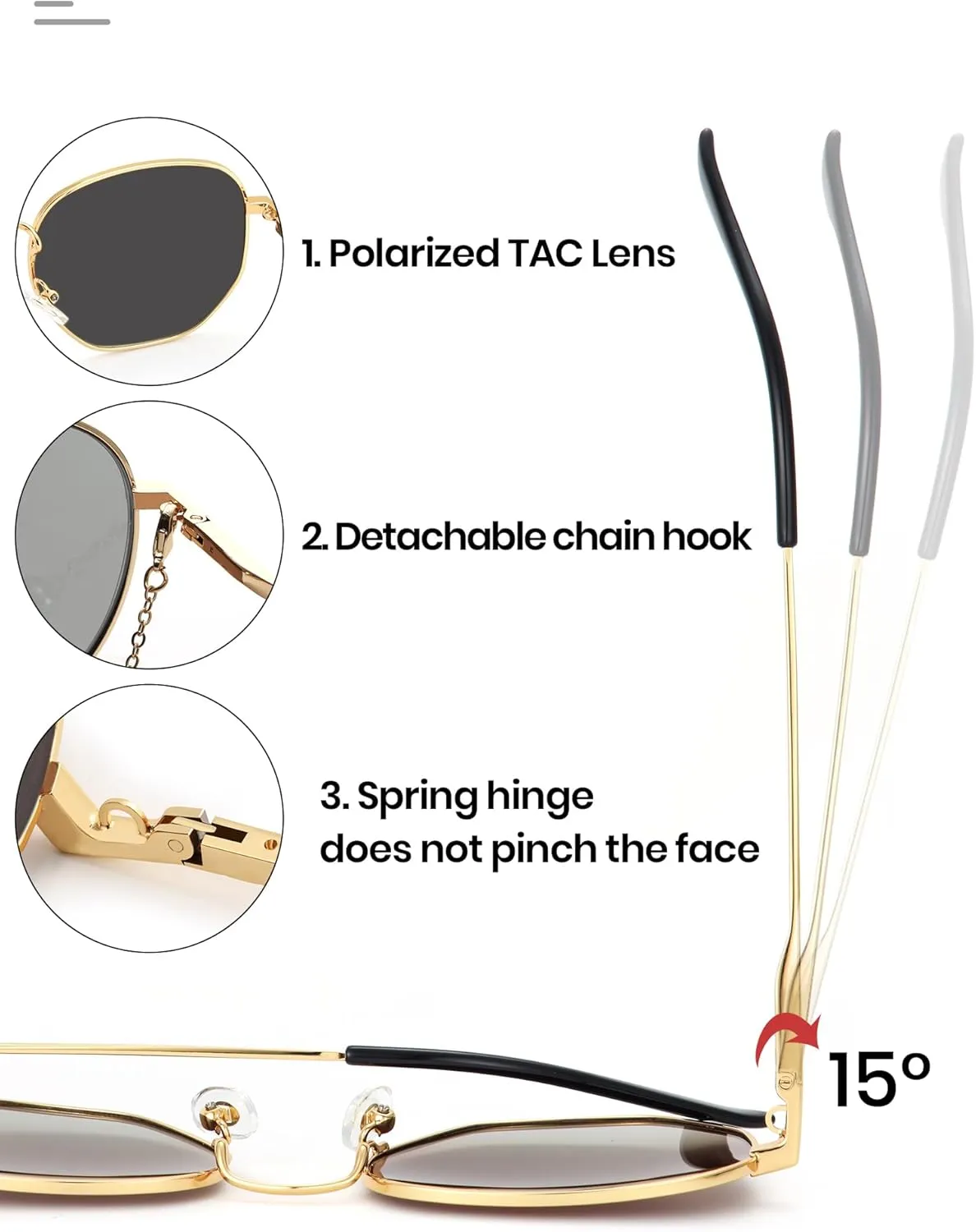 Veda Tinda Vision Sunglasses for Women Trendy Retro 70s 90s Womens Oval and Square Shades UV400 Protection with Glasses Chain