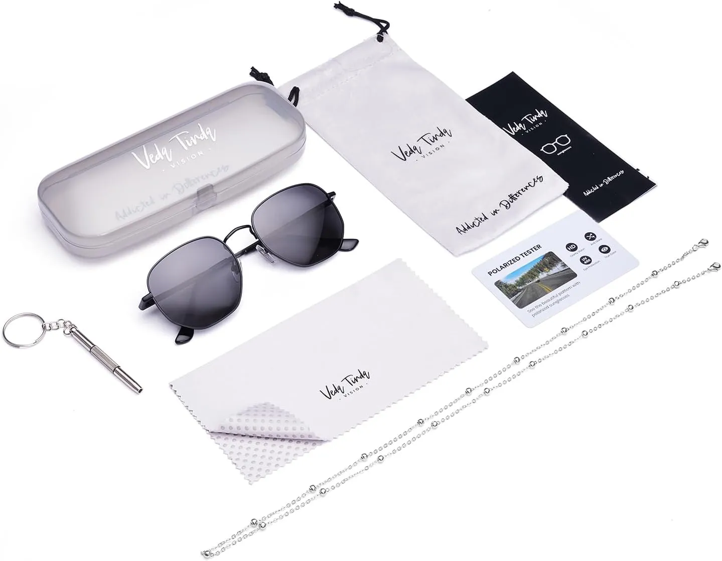 Veda Tinda Vision Sunglasses for Women Trendy Retro 70s 90s Womens Oval and Square Shades UV400 Protection with Glasses Chain