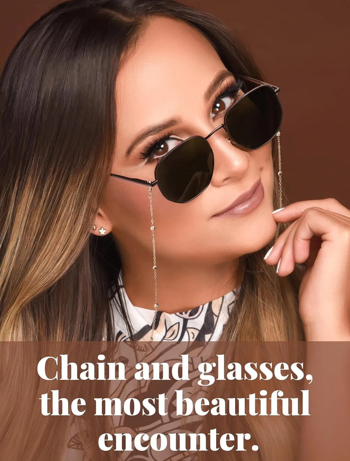 Veda Tinda Vision Sunglasses for Women Trendy Retro 70s 90s Womens Oval and Square Shades UV400 Protection with Glasses Chain