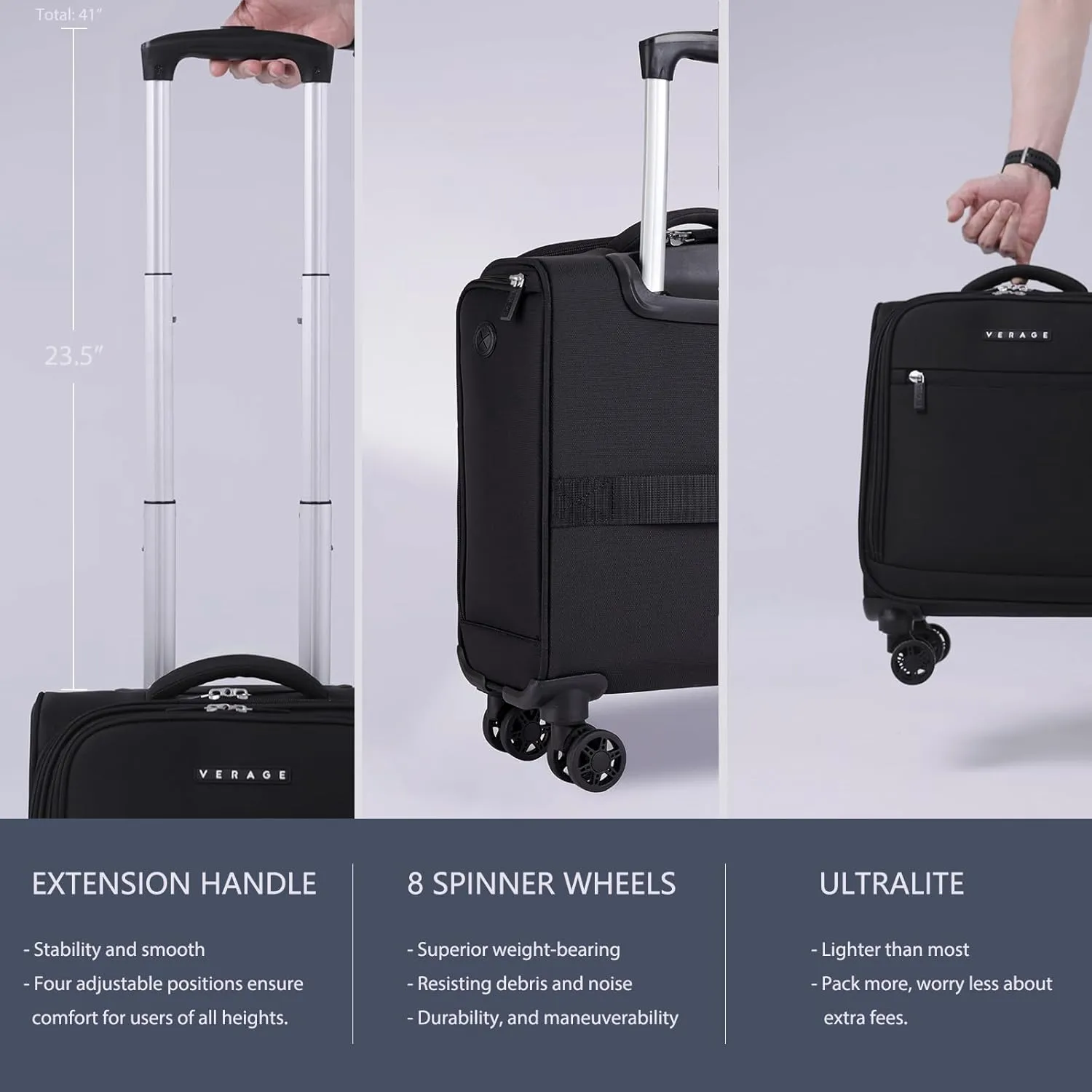 Verage Underseat Carry On Luggage with Wheels, 14.5-Inch Spinner Small Suitcase, Softside Lightweight Travel Bag for Men and Women, Airplane Carry On Bag, Black