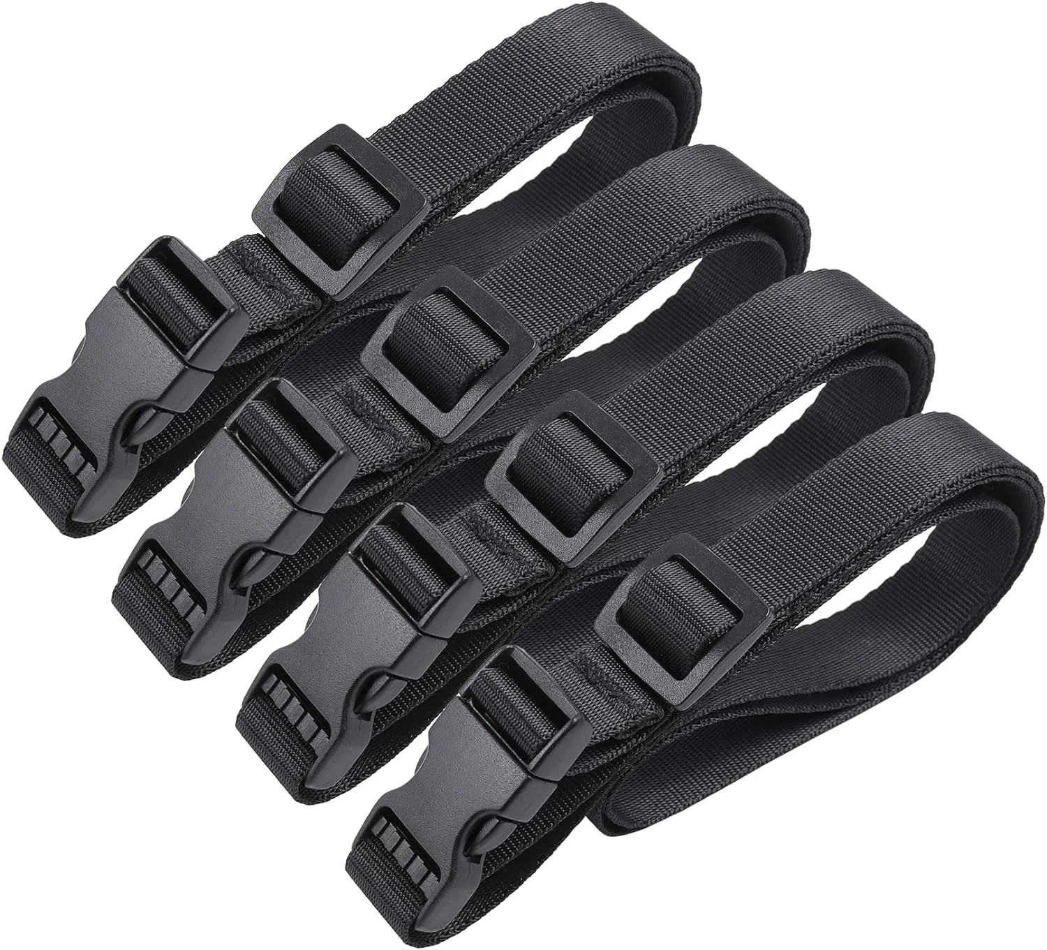 Vigorport Utility Straps with Quick Release Buckle, Nylon Backpack Accessory Sleeping Bag Strap, Adjustable for Hiking, Travel, Outdoor Sports-4 Pack (Black, 0.75" W-40 L)