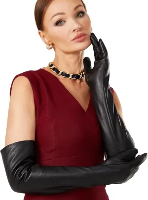 VIKIDEER Warm Soft Long Leather Gloves Women Plush Lined Full Touchscreen Luxury Gloves for Evening Opera Arty Costume 23.6''