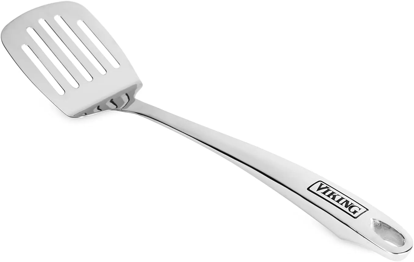 Viking Kitchen Utensils Set, 6 Piece Stainless Steel Cooking Utensil Set, Includes Spatulas, Spoons, Pasta Fork, and Deep Ladle, Hollow Forged, Silver