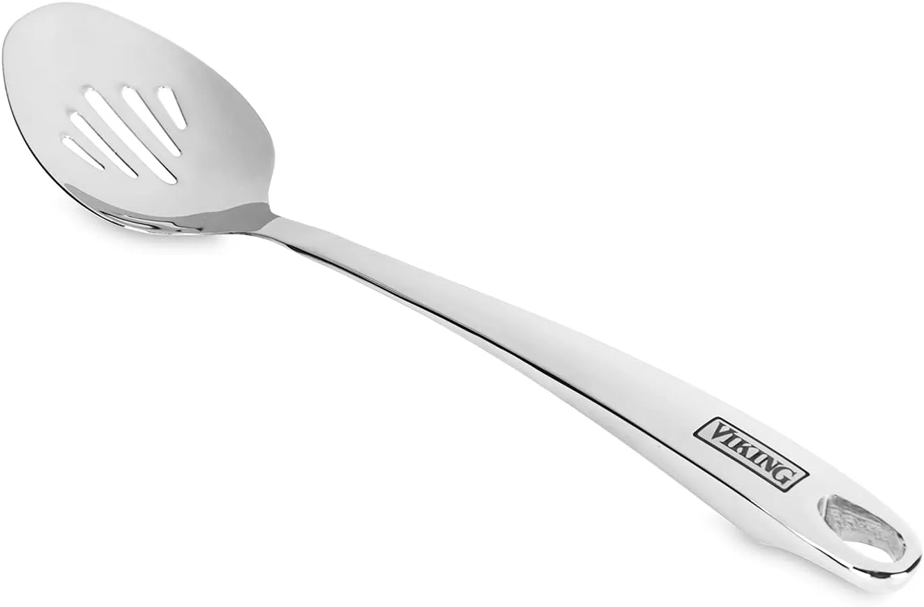 Viking Kitchen Utensils Set, 6 Piece Stainless Steel Cooking Utensil Set, Includes Spatulas, Spoons, Pasta Fork, and Deep Ladle, Hollow Forged, Silver