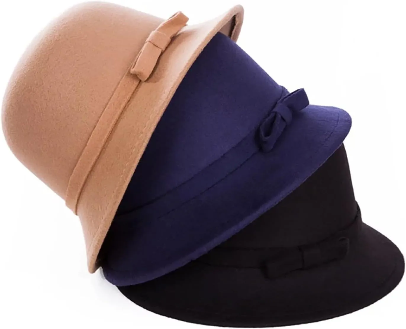 Vintage Classic Wool Felt Bucket Cloche Bowler Hats for Women Fall Winter Church Derby Hat Formal Elegant Cap