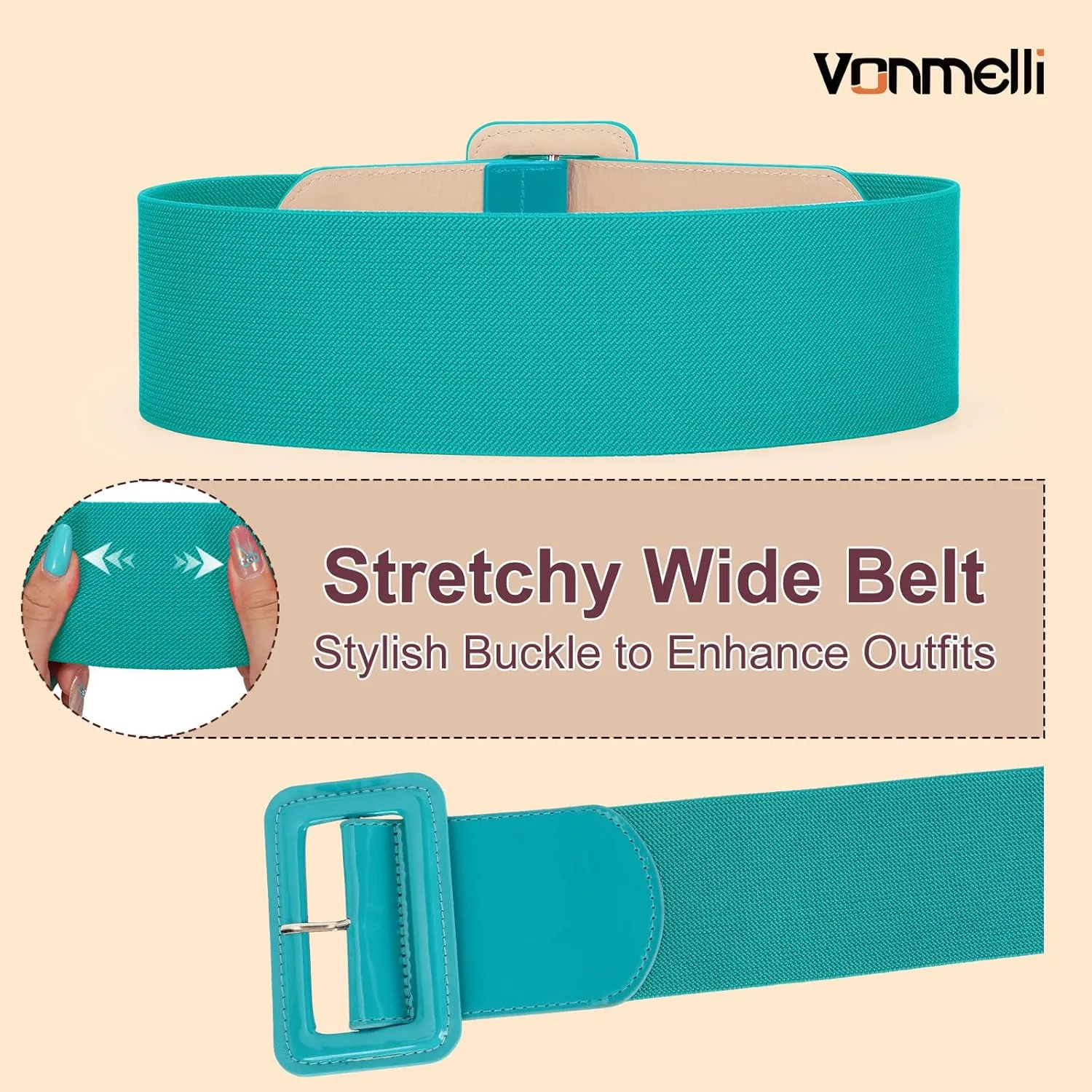 VONMELLI Stretchy Wide Women Belts Elastic Vintage Belts for Women Fashion Ladies Waist Belt for Dress