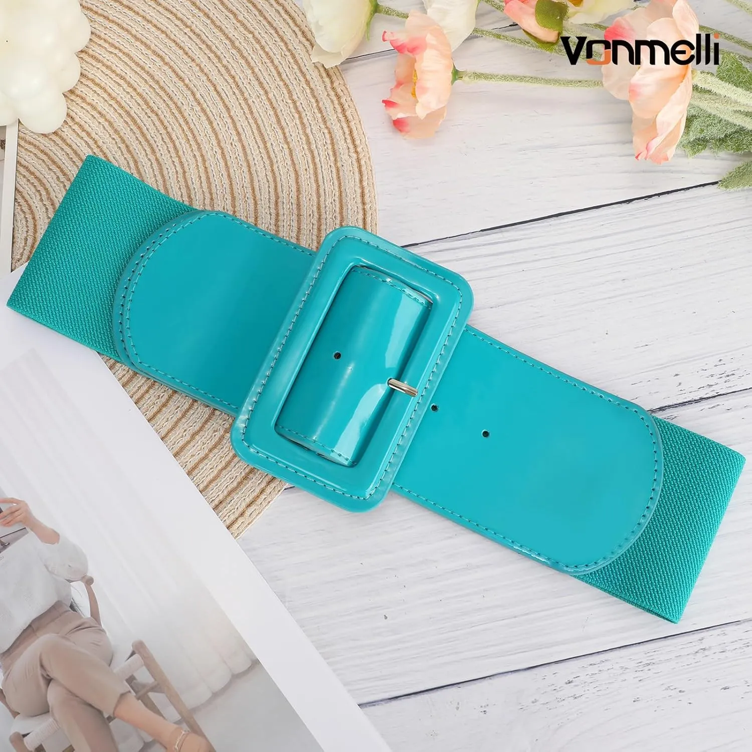 VONMELLI Stretchy Wide Women Belts Elastic Vintage Belts for Women Fashion Ladies Waist Belt for Dress
