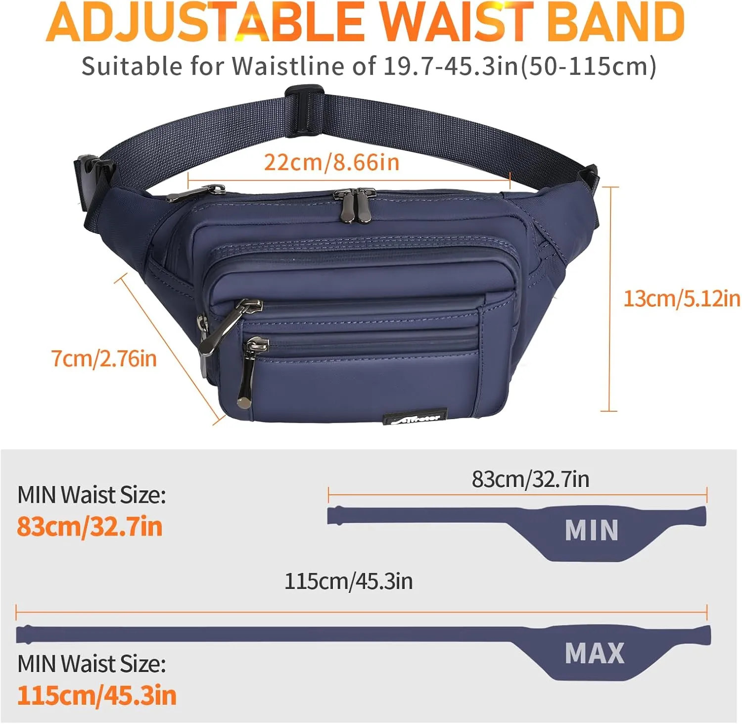 Waist Pack Bag Fanny Pack for Men&Women Hip Bum Bag with Adjustable Strap for Outdoors Workout Traveling Casual Running Hiking Cycling (Dark Blue)