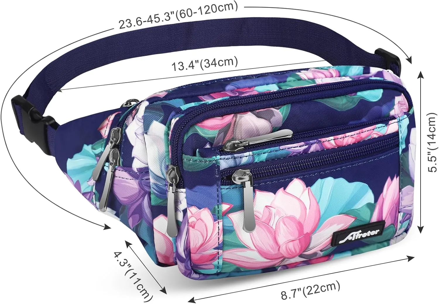 Waist Pack Bag Fanny Pack for Men&Women Hip Bum Bag with Adjustable Strap for Outdoors Workout Traveling Casual Running Hiking Cycling (New Blue Flowers-1)
