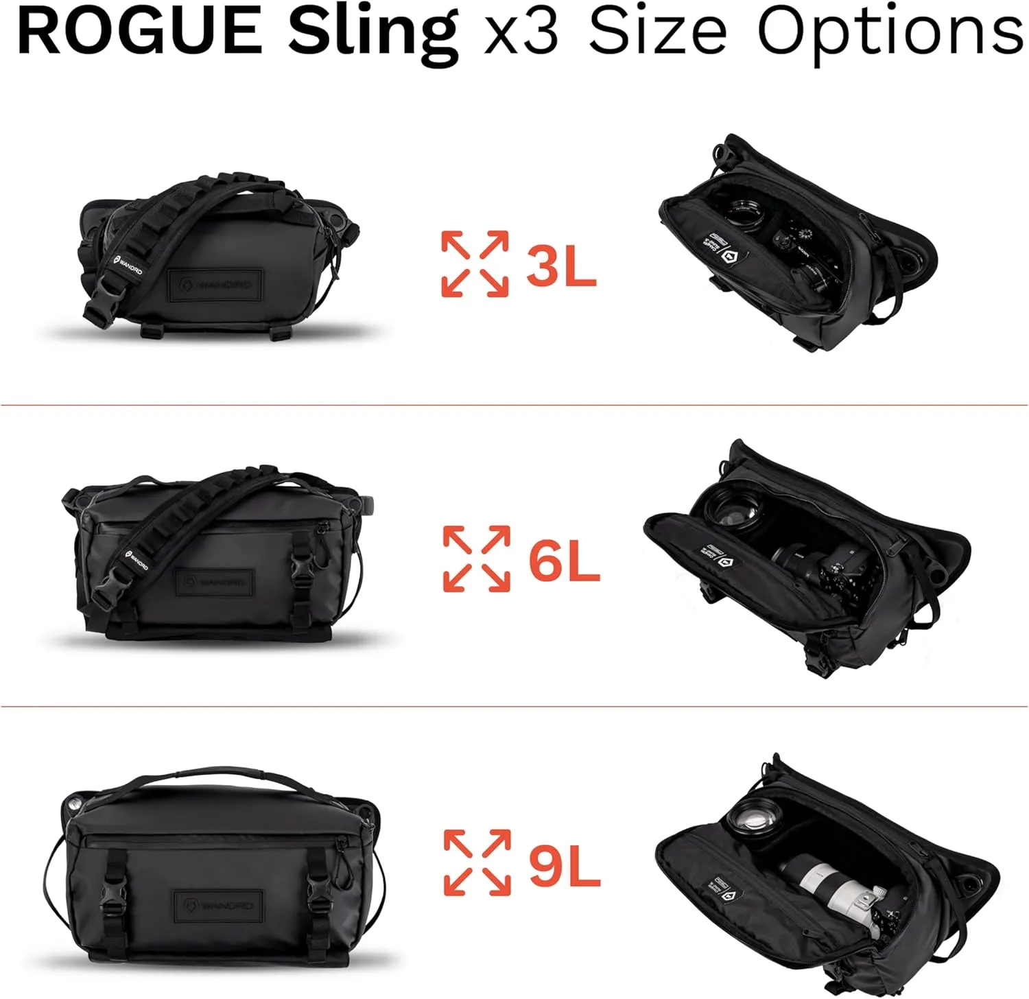 WANDRD ROGUE Sling: Compact Camera Sling and Crossbody Bag with Fast Access, 3-Way Carry Lightweight Everyday Bag Great for Travel, Photography, and Daily Use (Black)