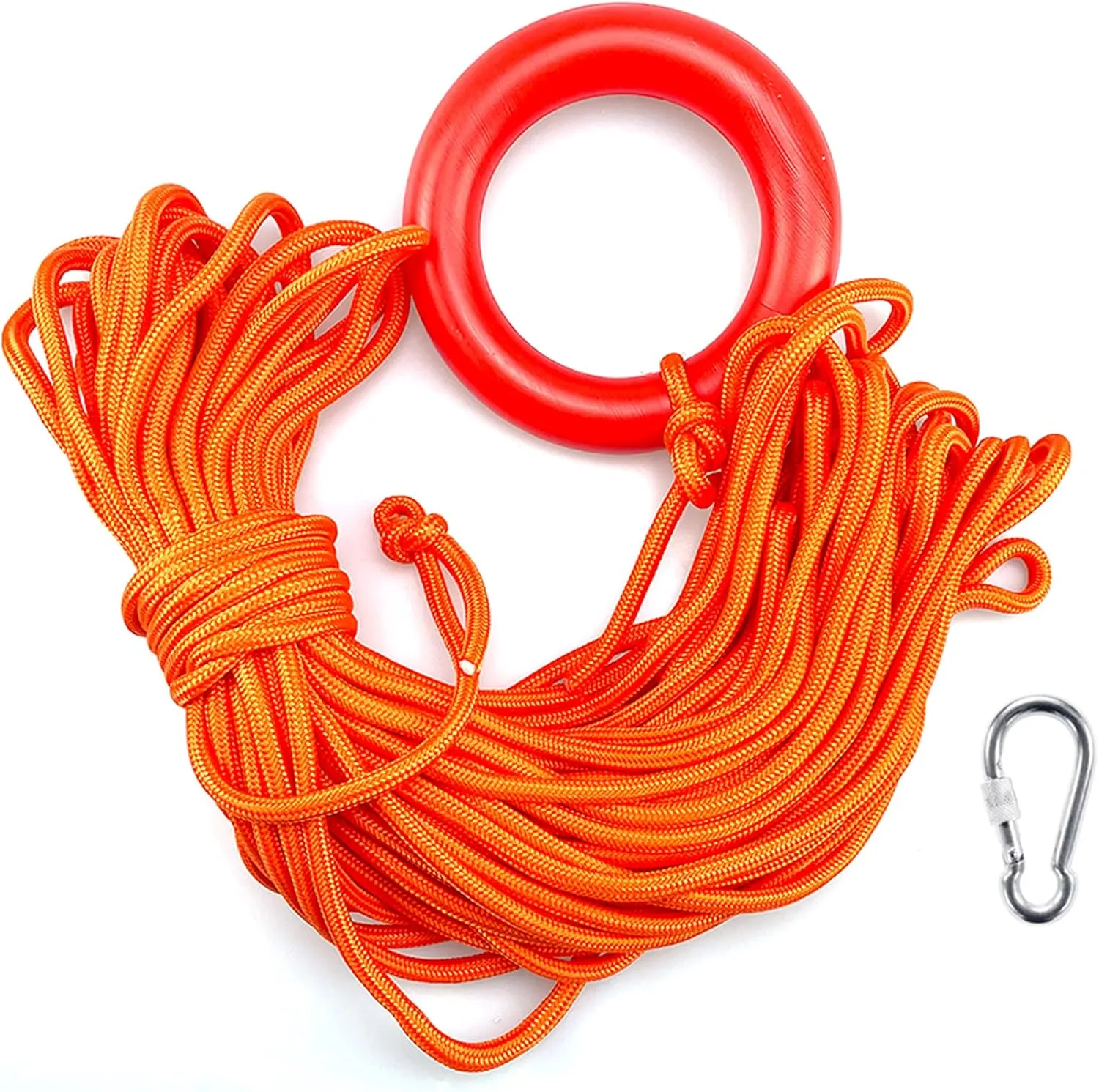 Water Floating Lifesaving Rope, 98.4FT Outdoor Professional Throwing Rescue Rope,Water Life Rope with Safety Snap Hoop and Floating Ring, Orange Water Floating Rope