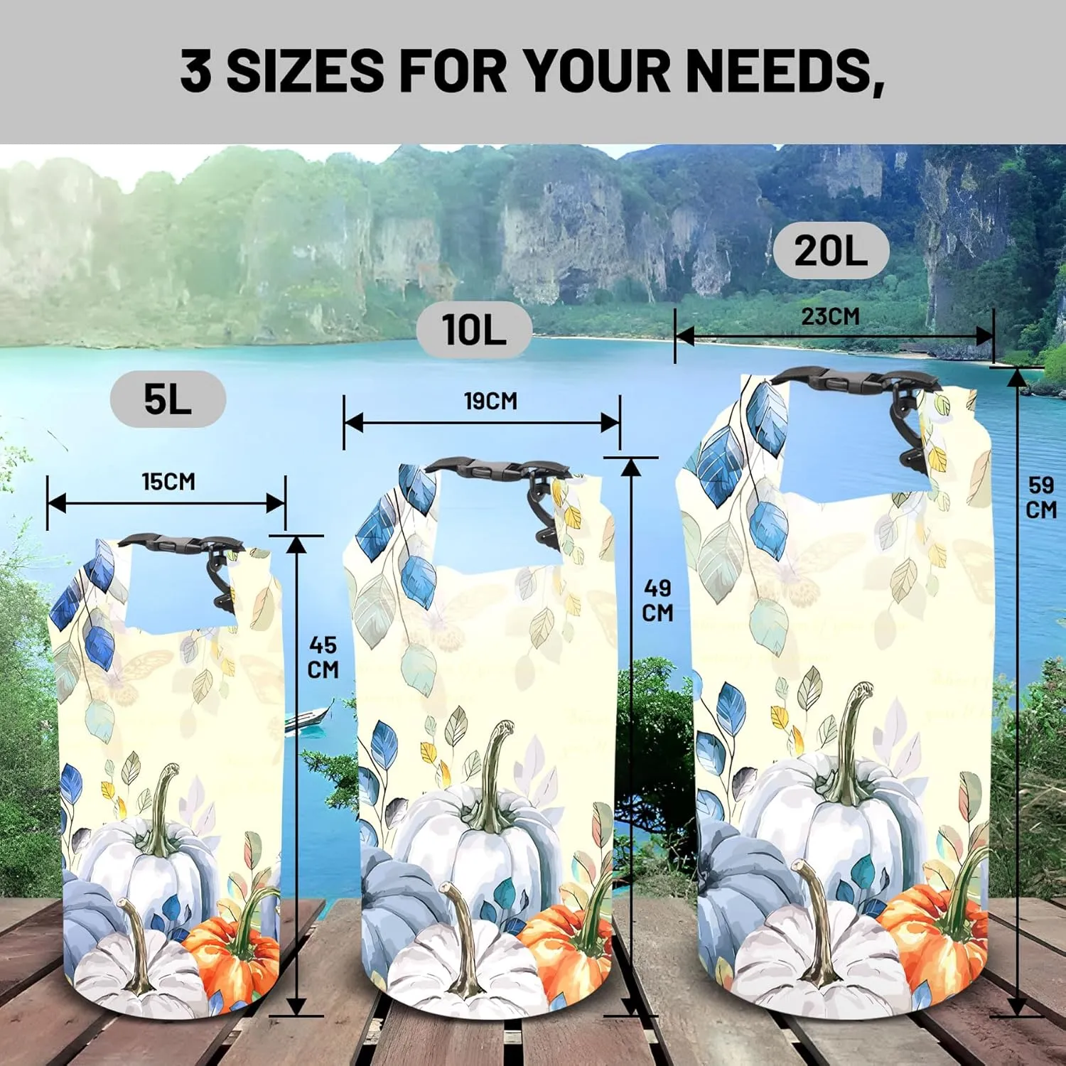 Waterproof Dry Bag,Roll Top Fall Thanksgiving Small Waterproof Backpack 5L/10L/20L Floating and Lightweight Bags for Kayaking, Boating, Fishing, Swimming and Camping