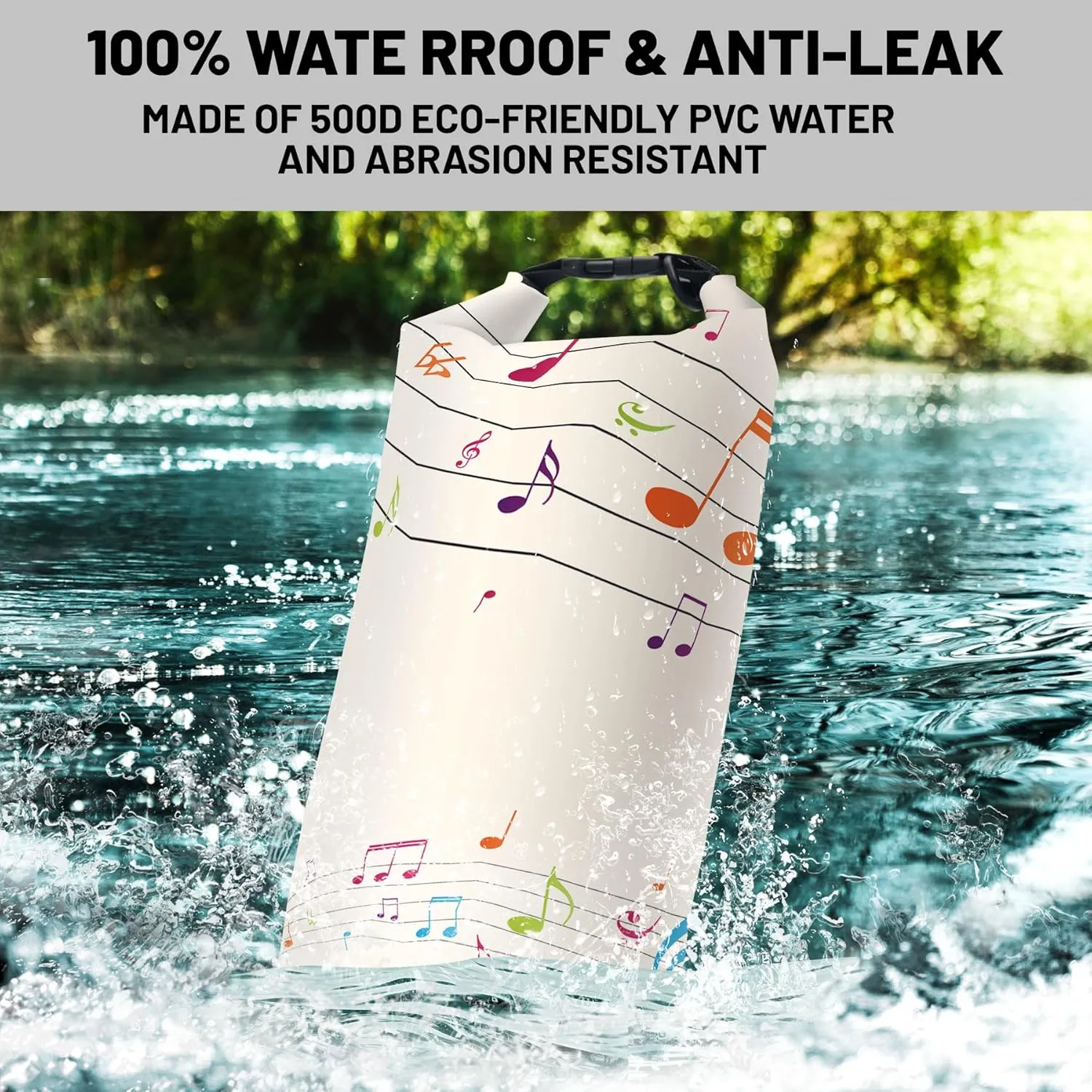Waterproof Dry Bag,Roll Top Music Notes Waterproof Backpack 5L/10L/20L Floating and Lightweight Bags for Kayaking, Boating, Fishing, Swimming and Camping