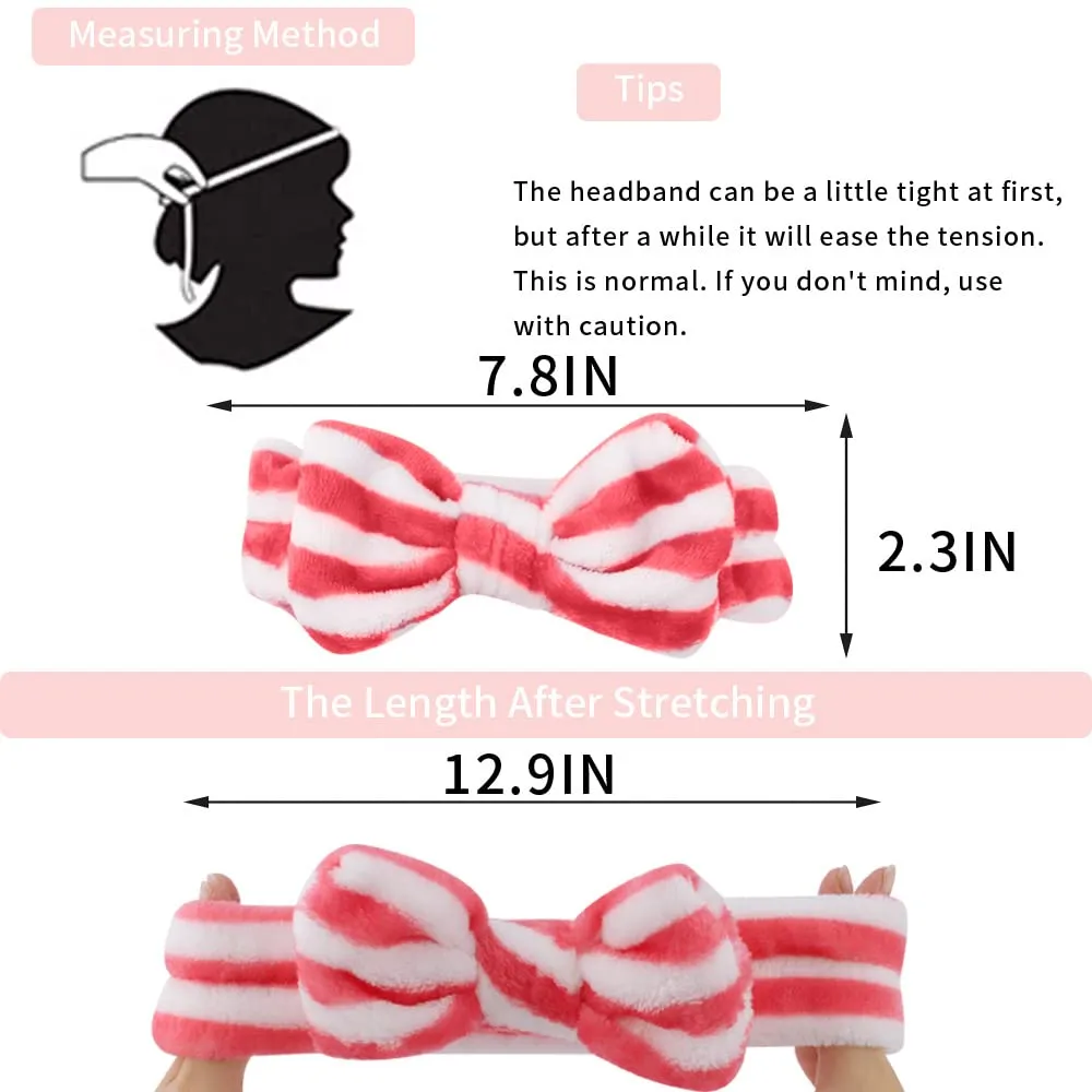 WHAVEL 6 Pack Pink Spa Headbands, Makeup Headbands Skincare Headbands Microfiber Bow Headbands Leopard Stripe Polka Facial Headband Soft Elastic Hair Band Headband for Washing Face