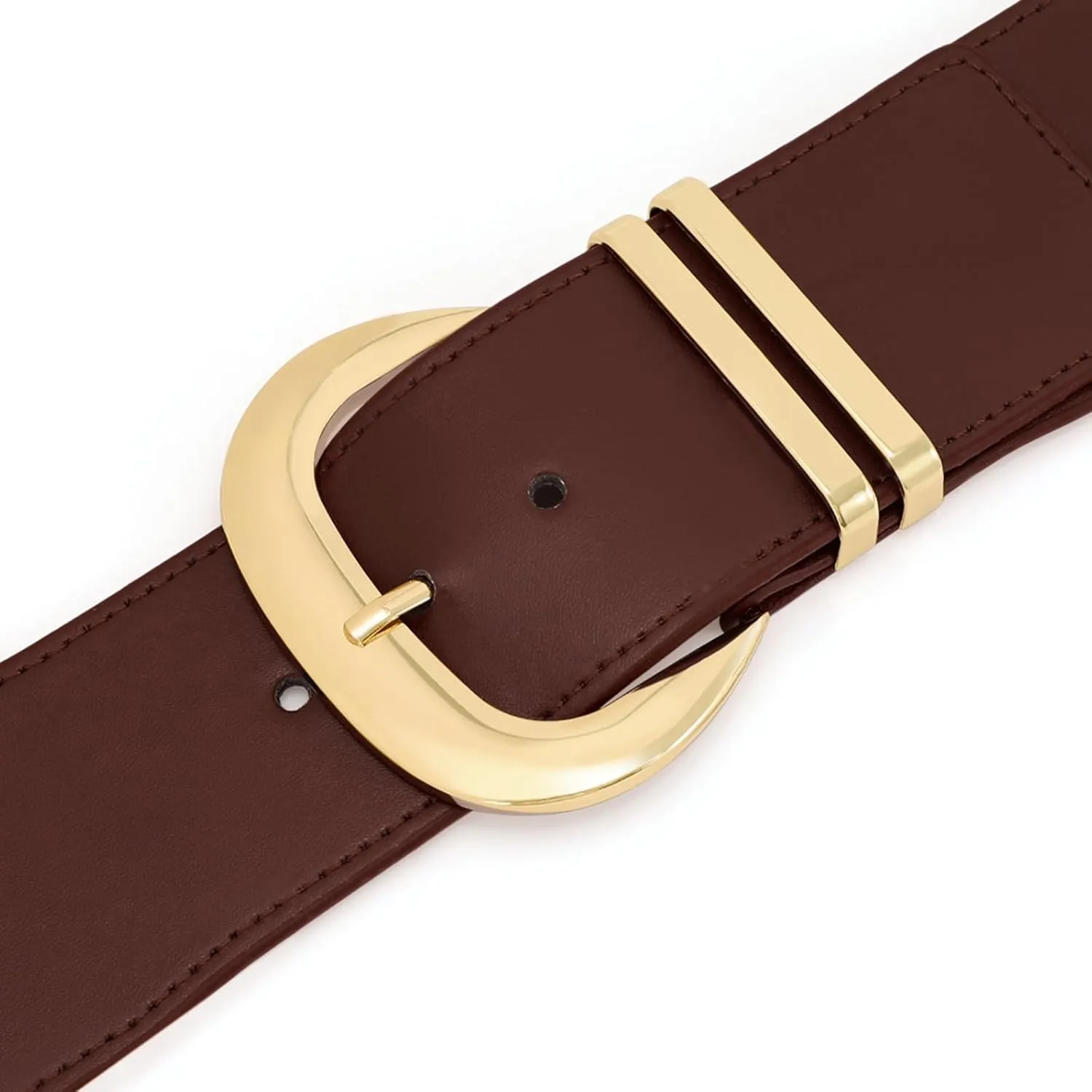 WHIPPY Women Wide Elastic Waist Belt for Dresses Fashion Gold Buckle Stretchy Leather Waistband for Ladies