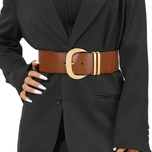 WHIPPY Women Wide Elastic Waist Belt for Dresses Fashion Gold Buckle Stretchy Leather Waistband for Ladies