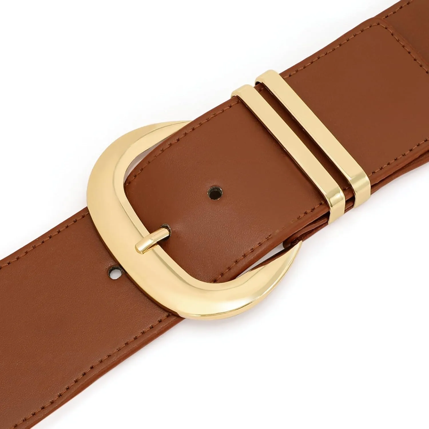 WHIPPY Women Wide Elastic Waist Belt for Dresses Fashion Gold Buckle Stretchy Leather Waistband for Ladies