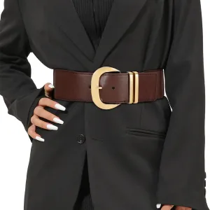WHIPPY Women Wide Elastic Waist Belt for Dresses Fashion Gold Buckle Stretchy Leather Waistband for Ladies
