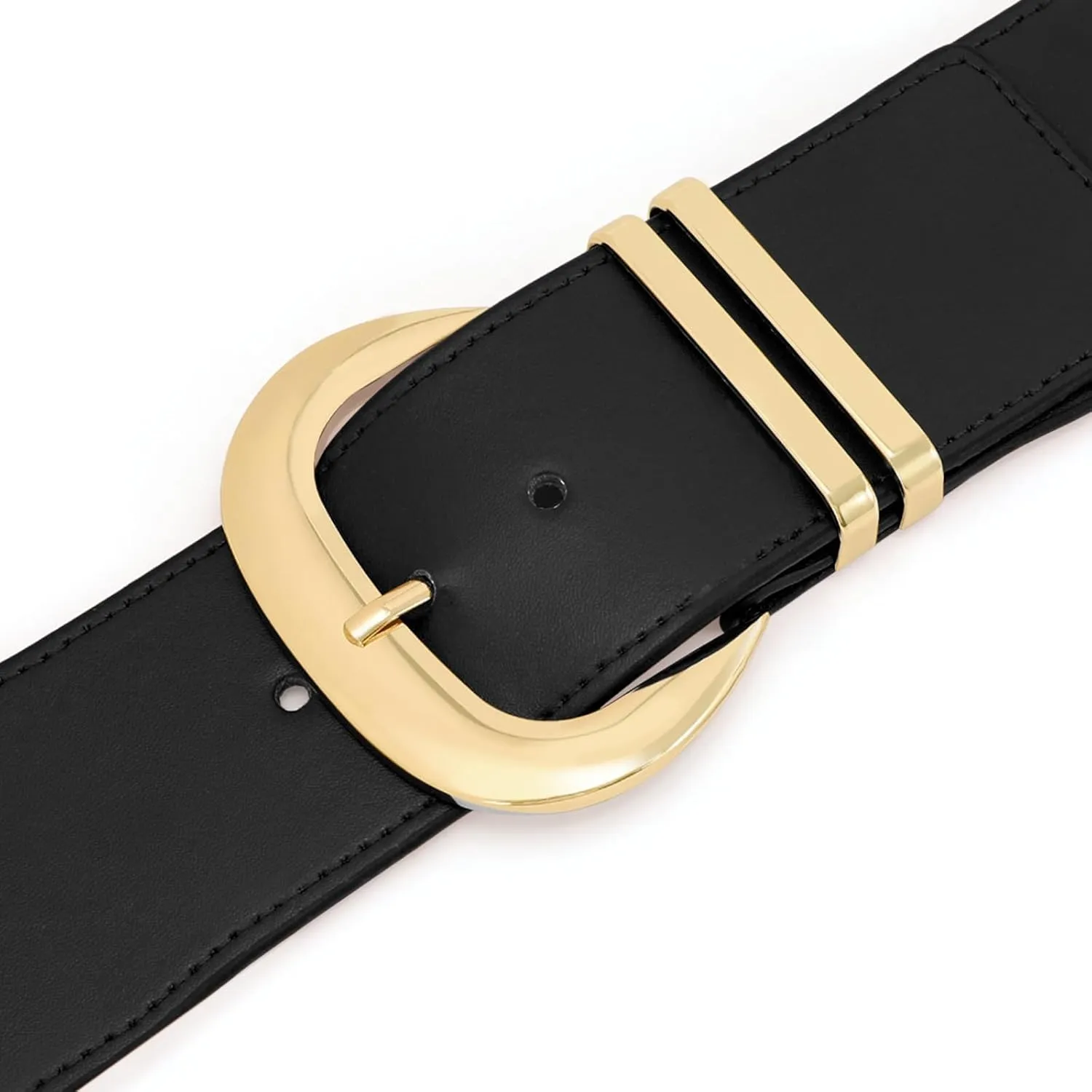 WHIPPY Women Wide Elastic Waist Belt for Dresses Fashion Gold Buckle Stretchy Leather Waistband for Ladies