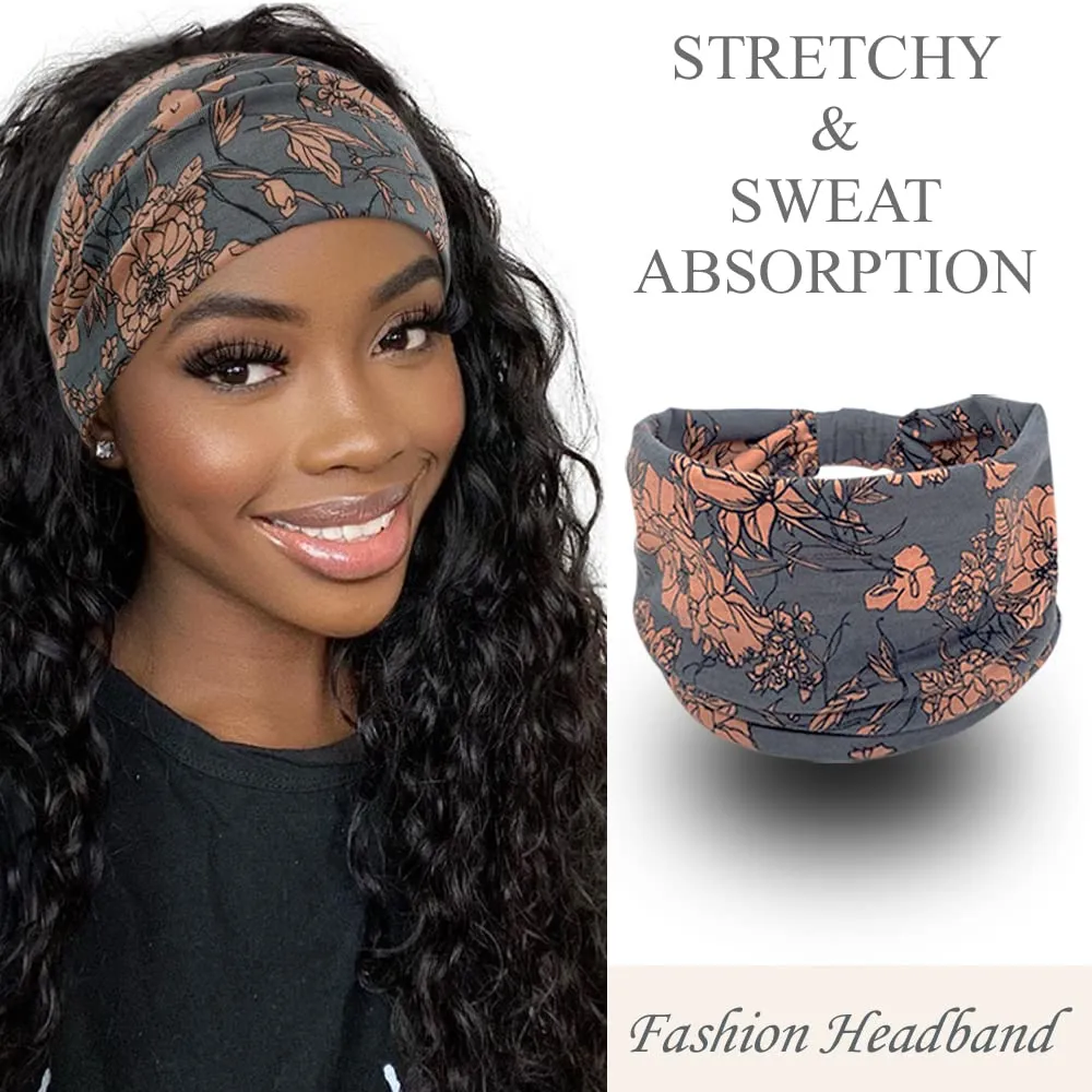 Wide Boho Headbands for Women Fashion Knotted Headband Yoga Workout African Head Wrap 4 Pack