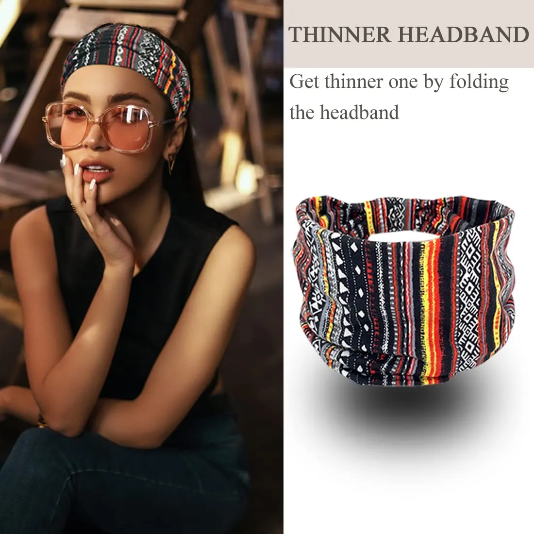Wide Boho Headbands for Women Fashion Knotted Headband Yoga Workout African Head Wrap 4 Pack