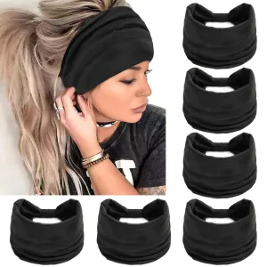 Wide Headbands for Women Black Head Wraps Knotted Headband Stretchy Hairband Non Slip Knotted Turban Headbands Soft Bandana Hairband Workout Yoga Head Bands for Women's Hair 6 Pcs