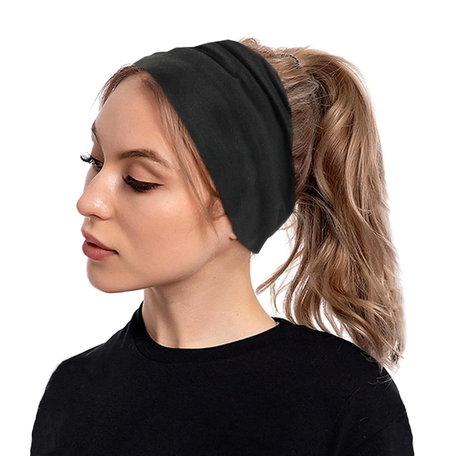 Wide Headbands for Women Black Head Wraps Knotted Headband Stretchy Hairband Non Slip Knotted Turban Headbands Soft Bandana Hairband Workout Yoga Head Bands for Women's Hair 6 Pcs