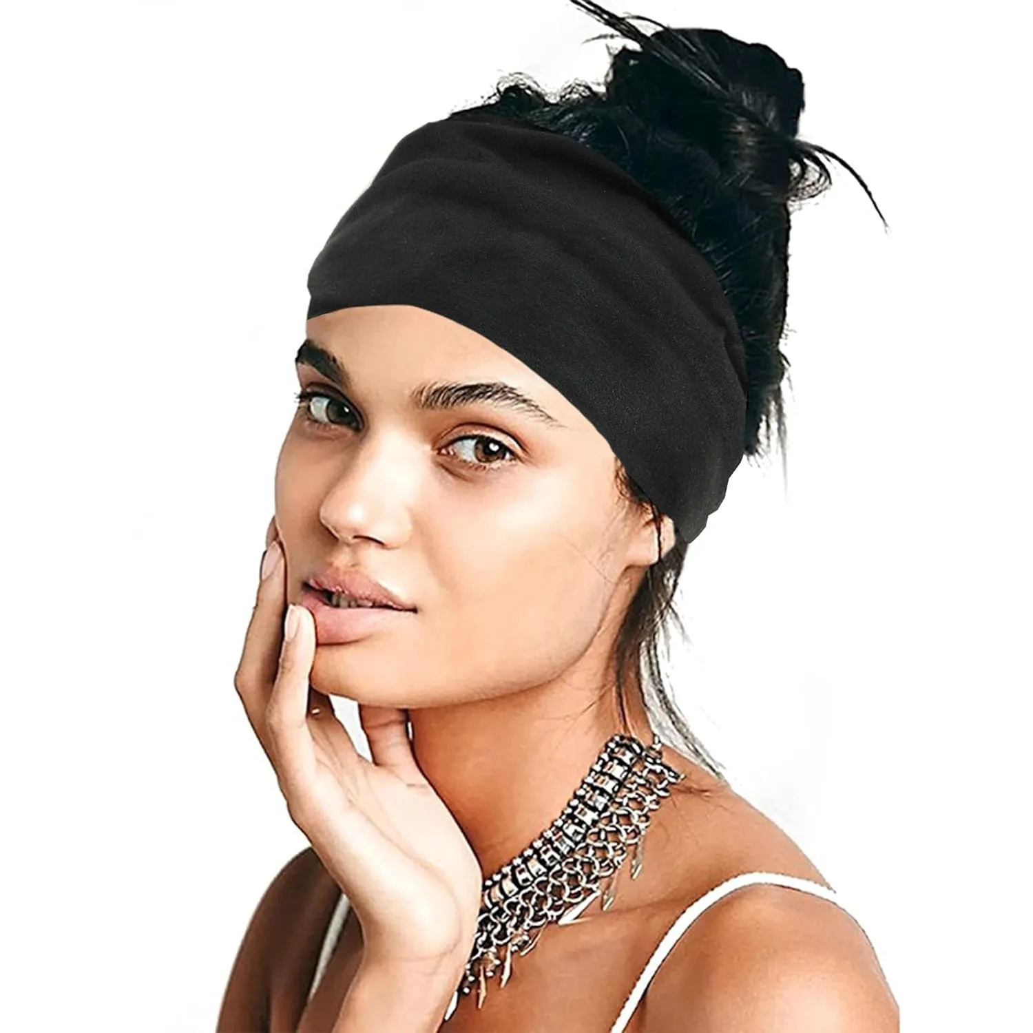 Wide Headbands for Women Black Head Wraps Knotted Headband Stretchy Hairband Non Slip Knotted Turban Headbands Soft Bandana Hairband Workout Yoga Head Bands for Women's Hair 6 Pcs
